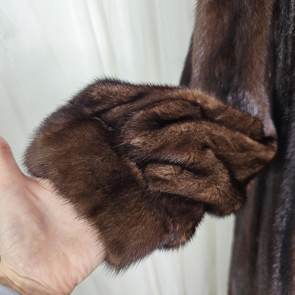 Gorgeous Brown Mahogany Mink Fur Coat With Bracelet Cuff Stand Collar Large Glam - Picture 8 of 16